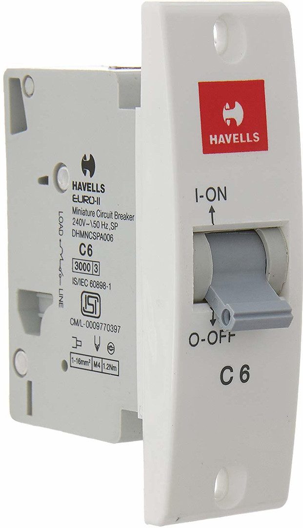 HAVELLS PVC Plastic 6A SP C Mini MCB (White DHMNCSPA006 MCB (2)