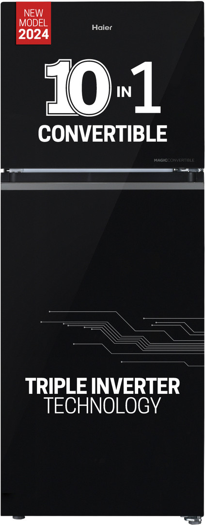 Haier 328 L Frost Free Double Door 3 Star Convertible Refrigerator with Convertible 14-in-1,1 hour Icing  (Black Glass, HEF-333BG-P)