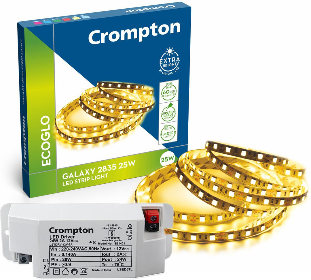 Crompton 300 LEDs 5 m Yellow Steady Strip Rice Lights  (Pack of 1)