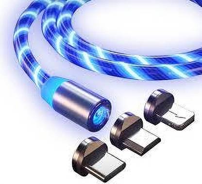 5SUPREME Power Sharing Cable 3 m Magnet Data Cable 3 in 1 Fast Charging Flowing Light Led jki22  (Compatible with Multi - Text, Multicolor, One Cable)