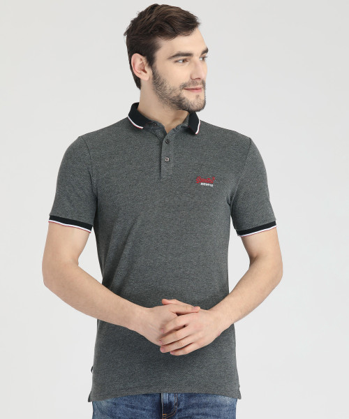 Price History of Superdry Solid Men Polo Neck Grey T-Shirt