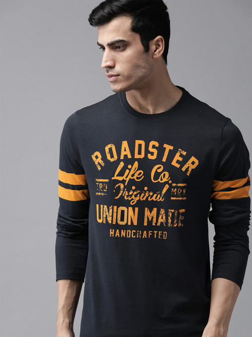 Roadster Orange And Black T Shirt Mens Roadster T Shirts Flipkart