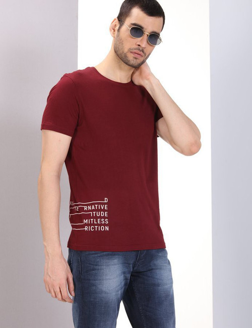 Price History of WROGN Printed Men Round Neck Maroon T-Shirt WROGN