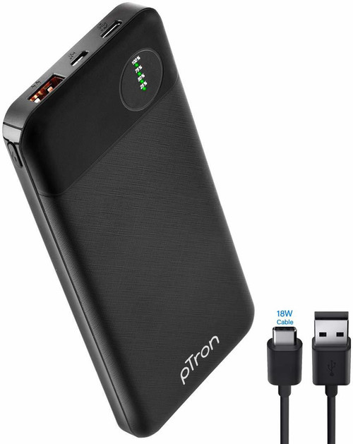 PTron 10000 mAh Power Bank Black, Lithium Polymer