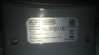 Black + Decker Abs Plastic Black+Decker Bxir1602In 1600-Watt Steam Iron  Press ‎ With Anti Drip, Self Clean, Steam Burst, Non-Stick Sole Plate
