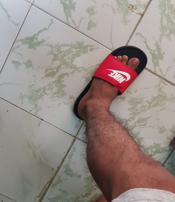 Nike benassi red gold top