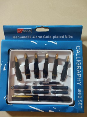 Calligraphy Fountain Pen Set 6 Nibs and 1 Pen 22 Carat Gold Plated