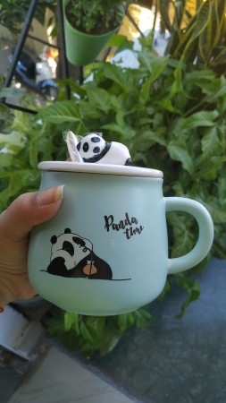 Hujai 3D Panda Lid Ceramic Coffee With Lid & Spoon Best For Gift