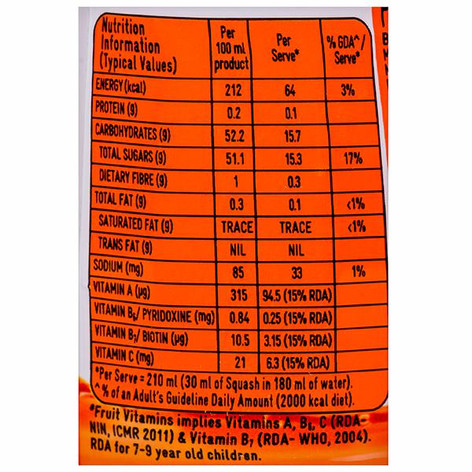 Calories in discount orange squash