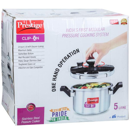 Prestige clip on stainless steel hotsell pressure cooker with glass lid