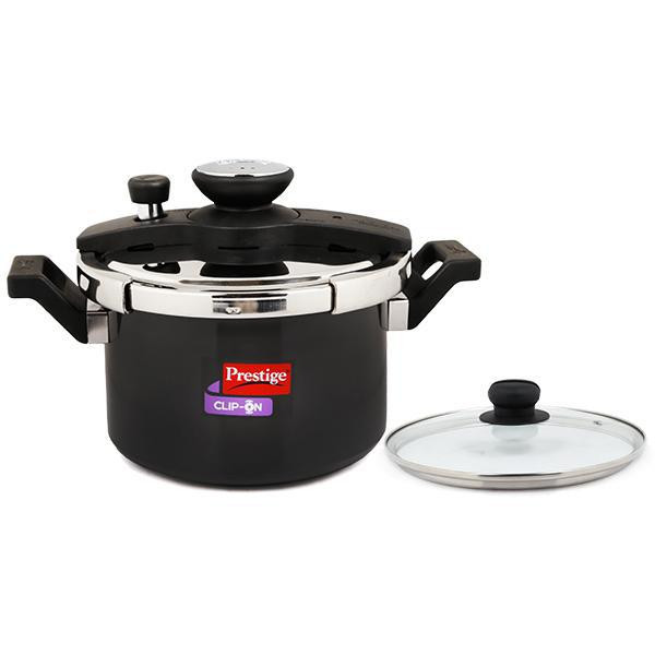 Prestige Clip On Hard Anodised Gas Stove Induction Base Modular Pressure Cooker Black 5 L