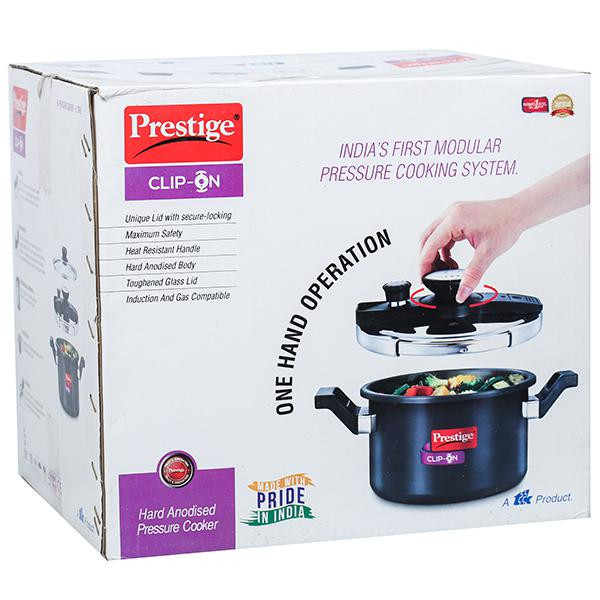 Prestige Clip On Hard Anodised Gas Stove Induction Base Modular Pressure Cooker Black 5 L