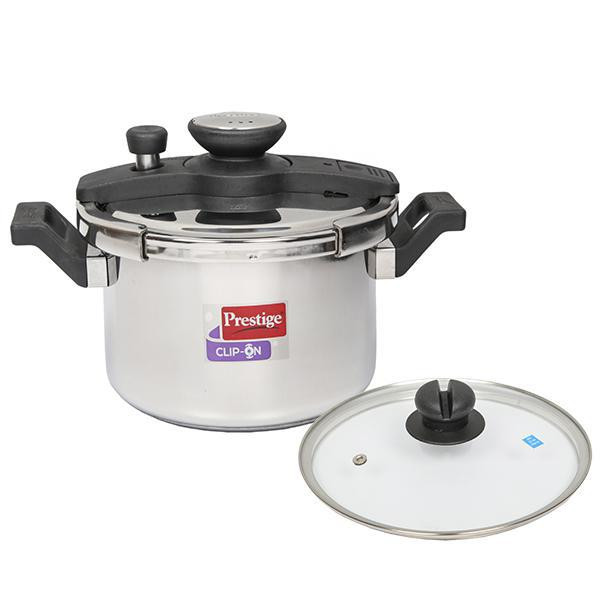 Buy Prestige Clip On Stainless Steel Pressure Cooker With Glass Lid Code 25645 5 L Online Flipkart Health
