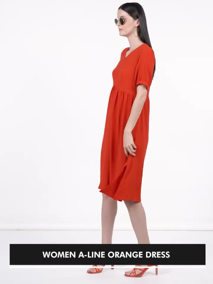 all about you Women A-line Orange Midi/Calf Length Dress - Buy all about  you Women A-line Orange Midi/Calf Length Dress Online at Best Prices in  India | Flipkart.com
