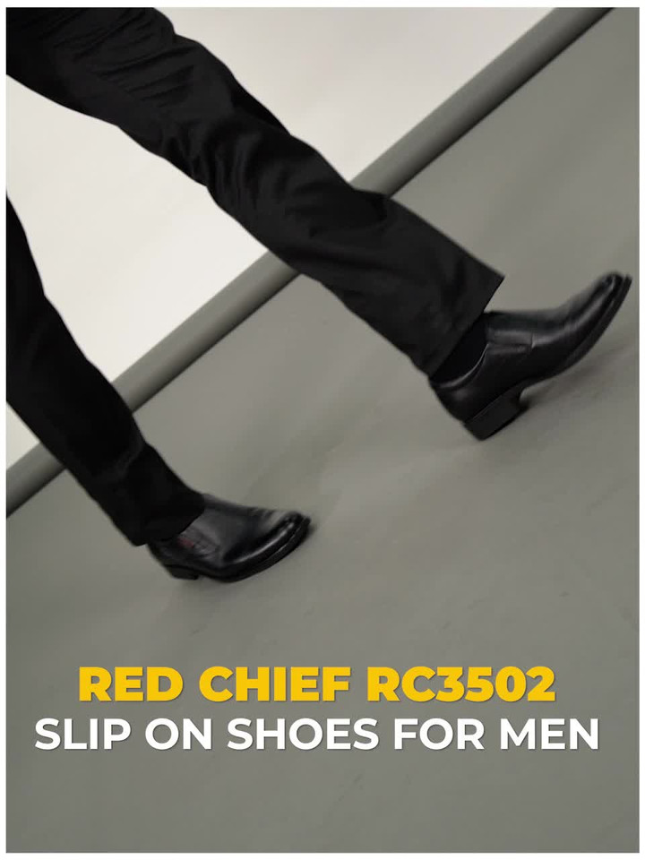 RED CHIEF Genuine Leather Formal Slip-On Shoes for Men Black