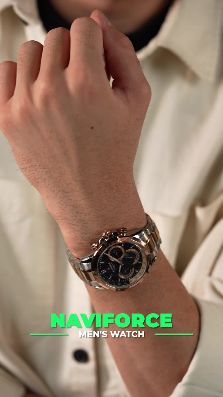 NAVIFORCE 9196 Rosegold & silver steel strap with working