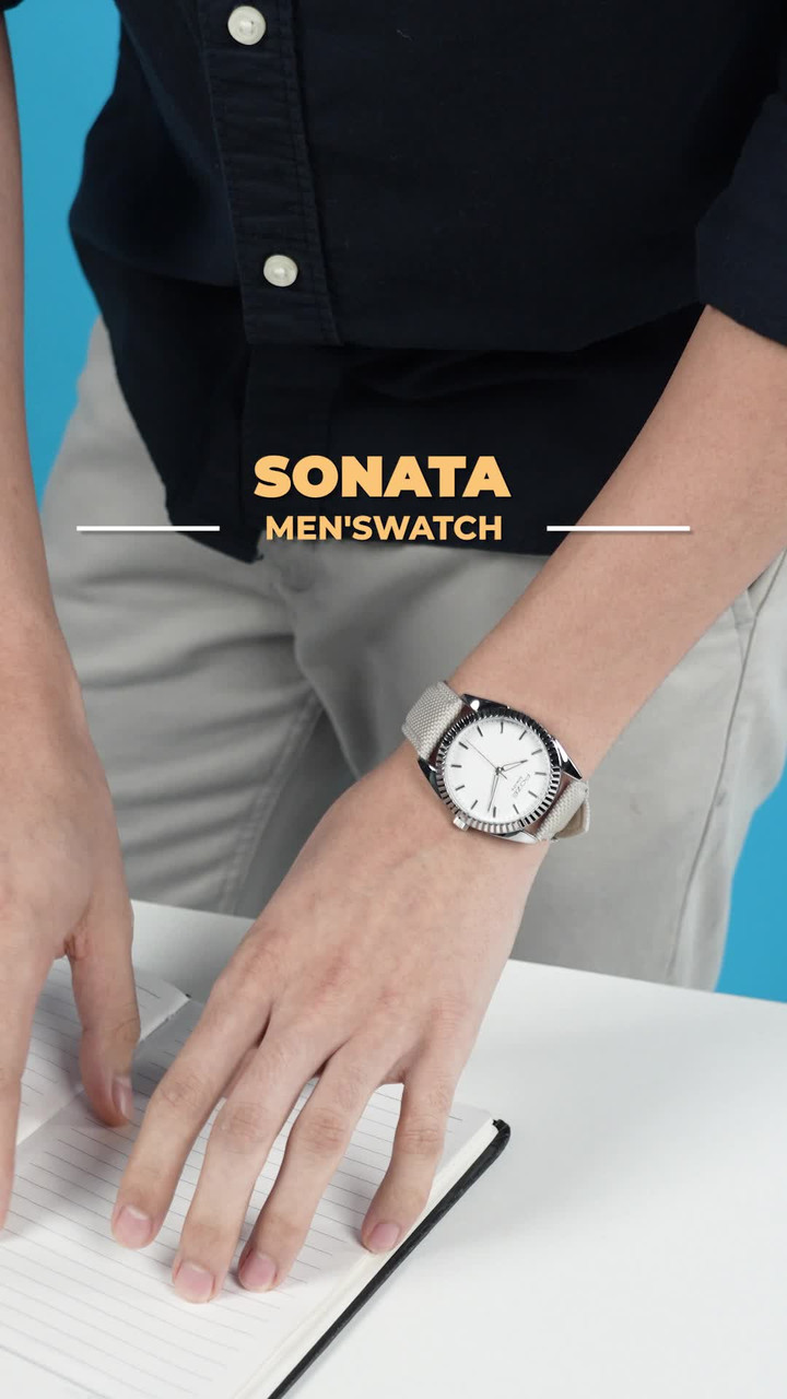 SONATA Poze 7 Sonata Poze 7 White Dial Grey Leather Strap Strap
