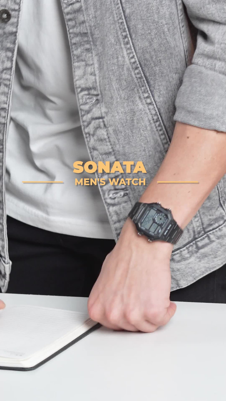 SONATA SF Hexa Metal Digital Black Dial Black Stainless Steel