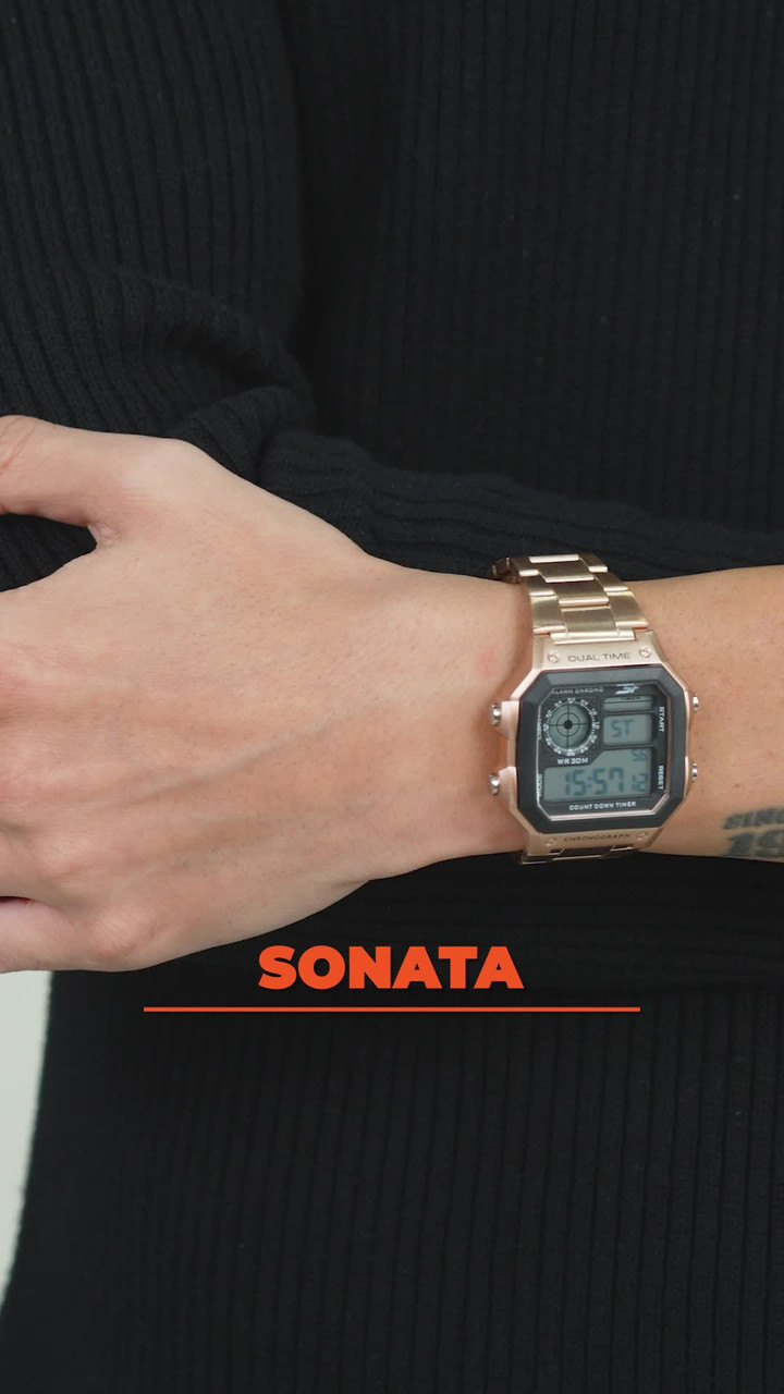 SONATA SF Hexa Metal Digital Black Dial Rose Gold Stainless Steel