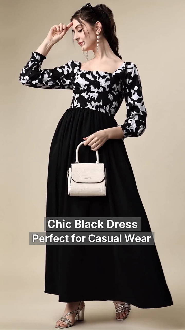 Sheetal Associates Women Fit and Flare Black, White Maxi/Full Length Dress  - Buy Sheetal Associates Women Fit and Flare Black, White Maxi/Full Length  Dress Online at Best Prices in India