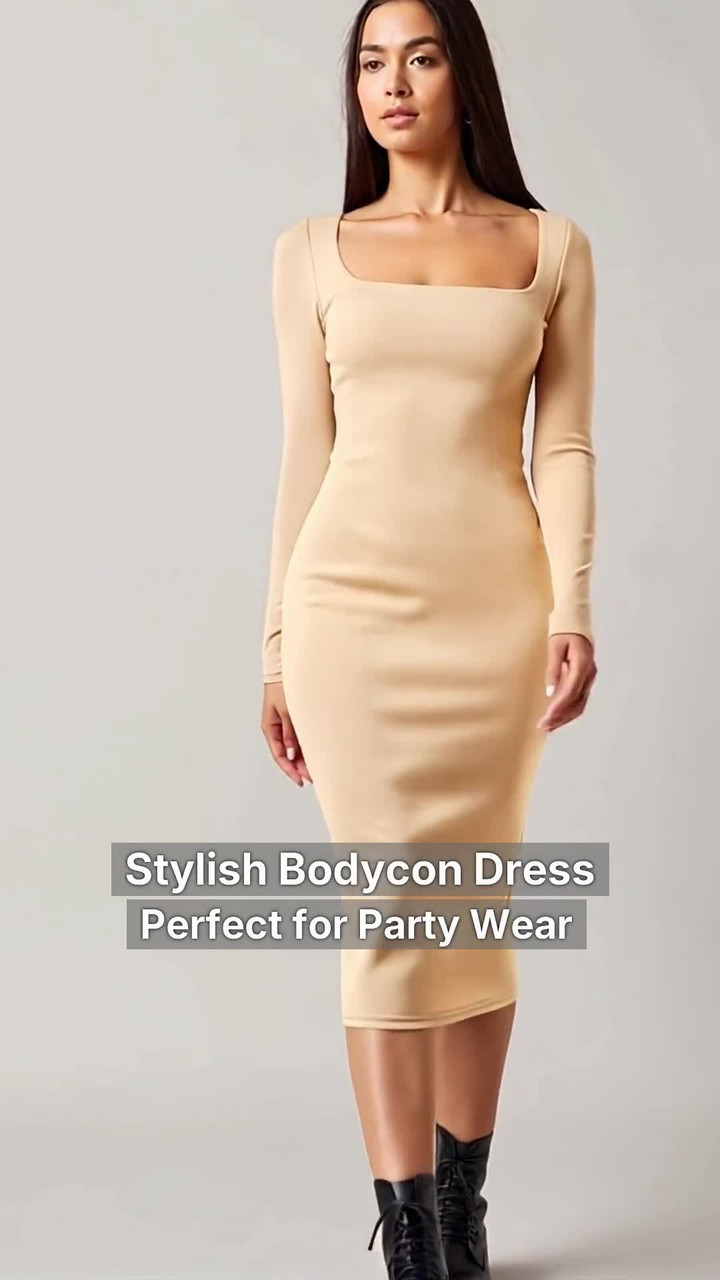 ZEROZABAR Women Bodycon Beige Midi/Calf Length Dress - Buy ZEROZABAR Women  Bodycon Beige Midi/Calf Length Dress Online at Best Prices in India |  Flipkart.com