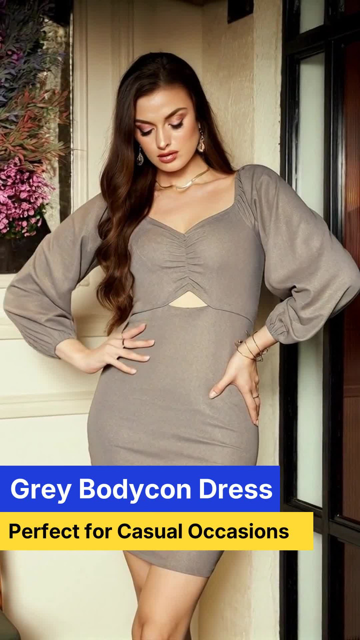 sachin and babi light blue dress Shop Petite Grey Cut Out Long Sleeve Mini Bodycon Dress Online in Oman