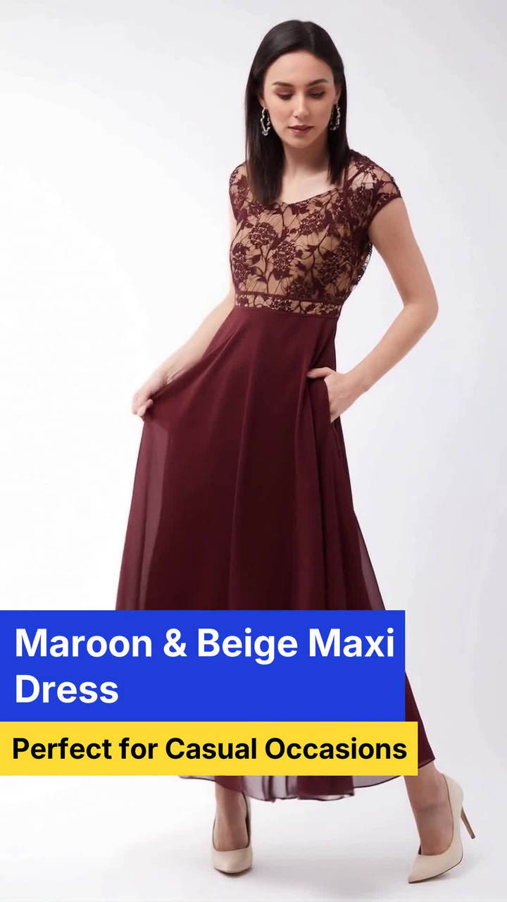 Miss Chase Women Maxi Maroon, Beige Full Length Dress - Buy Miss Chase  Women Maxi Maroon, Beige Full Length Dress Online at Best Prices in India |  Flipkart.com