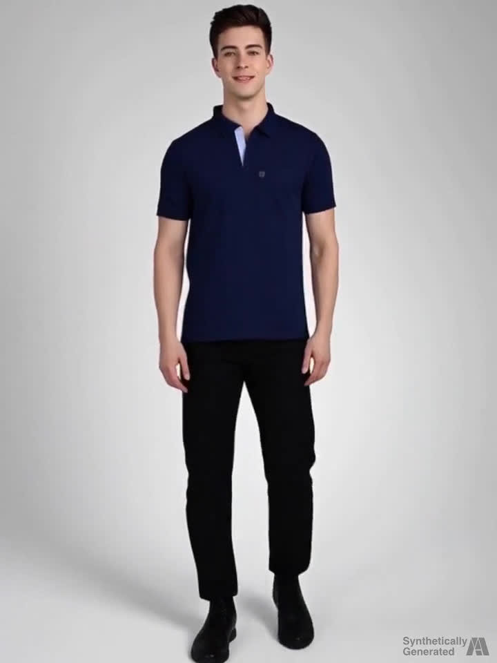 LUX cozi Solid Men Polo Neck Dark Blue T-Shirt - Buy LUX cozi