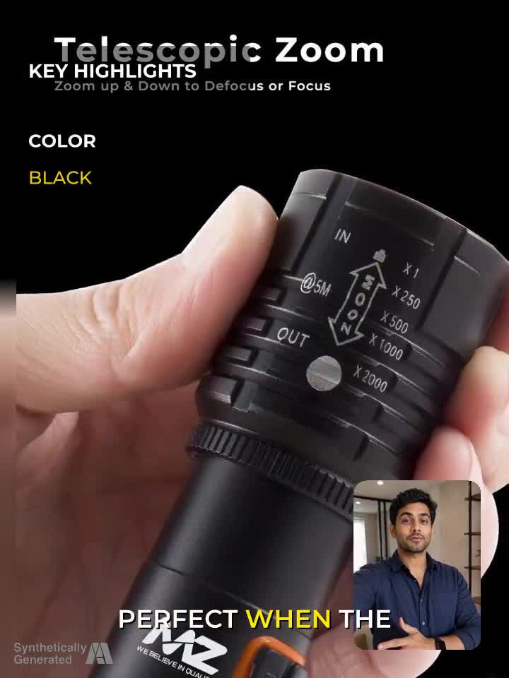 MZ 035 -ZOOMABLE LED METAL 5 MODE Flashlight, Super Bright Torch