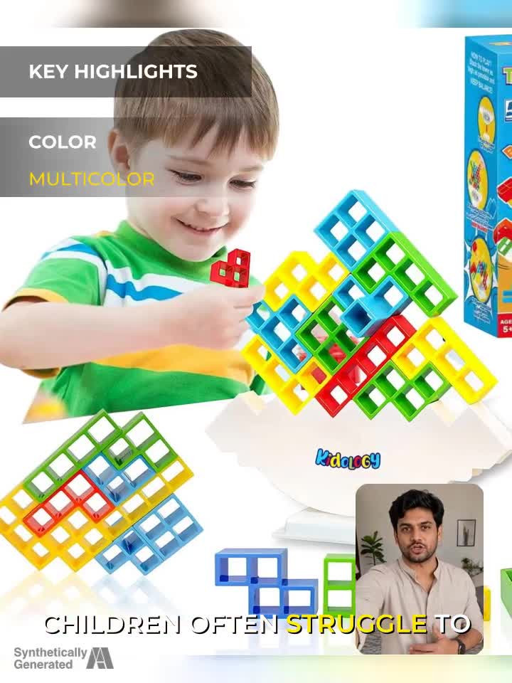 Tetra Tower – Jeu D’Équilibre Empilable 64 Pièces – Blocs Tetris En ABS – Cartes Défis – Jeu De Société Pour Enfants Et Adultes – 2 Joueurs Et +