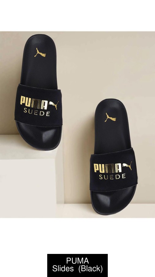 Puma slides cheap black and gold