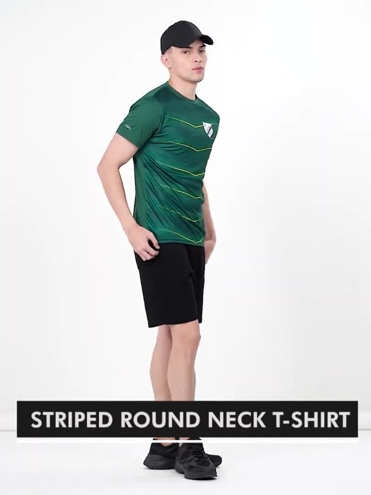 Adrenex Striped Men V Neck Dark Green T-Shirt - Buy Adrenex Striped Men V  Neck Dark Green T-Shirt Online at Best Prices in India