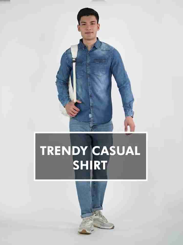 Roadster Men Washed Casual Blue Shirt - Buy Roadster Men Washed