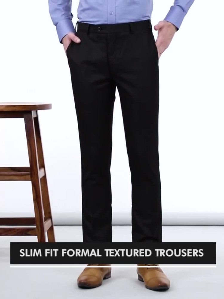 Buy STOP Black Solid Terry Rayon Slim Fit Mens Trousers