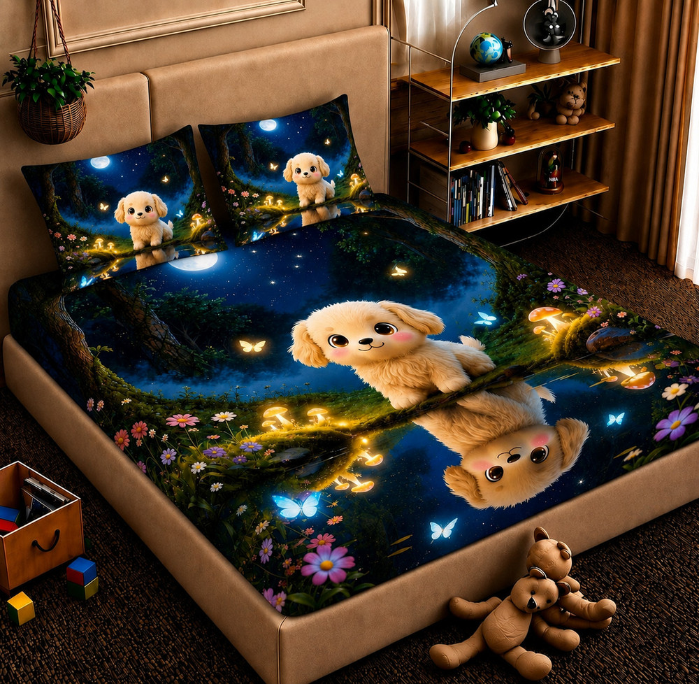 Blue Dog by the Water Double Bedsheet — image 1 of 4