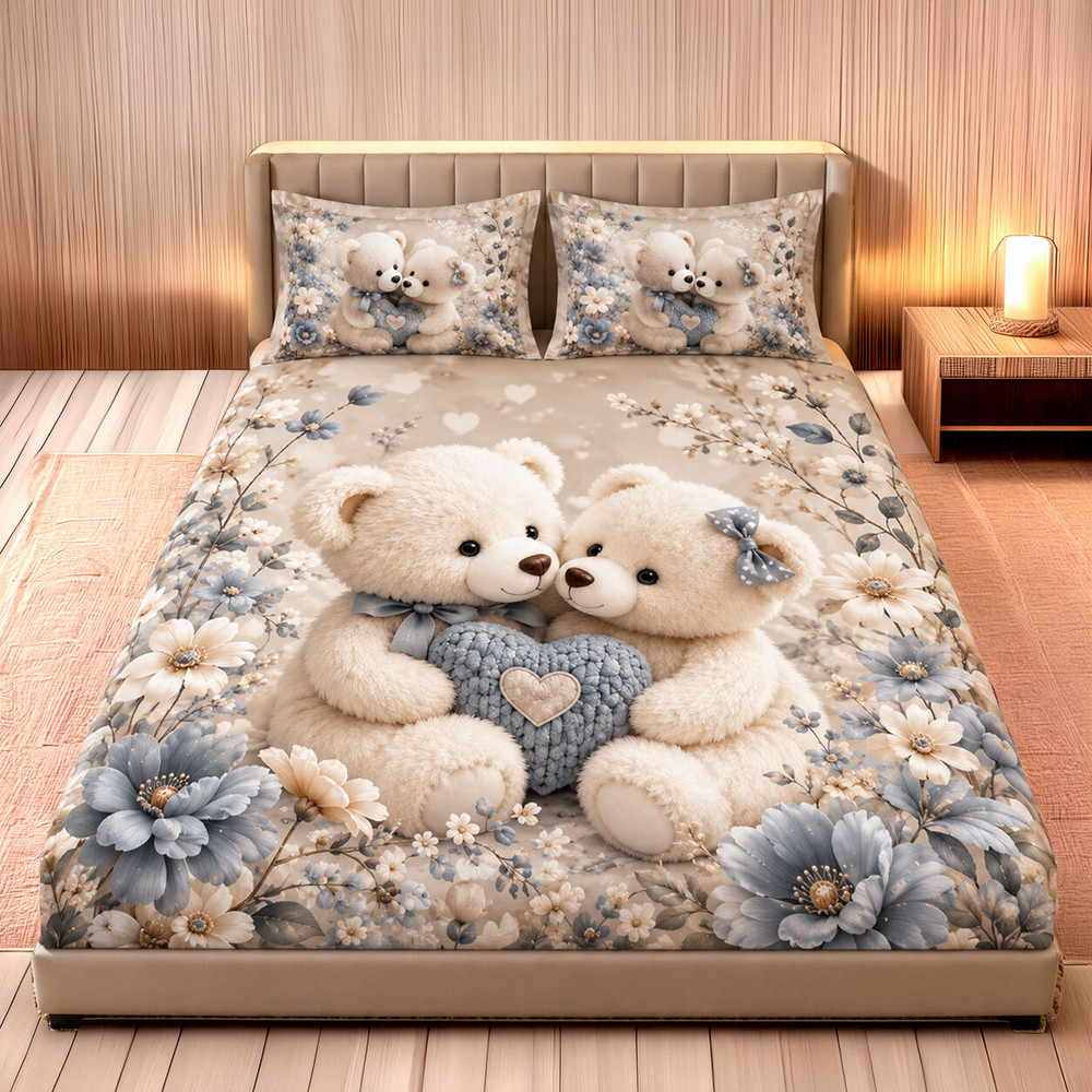 White Teddy Hug Double Bedsheet — image 1 of 1