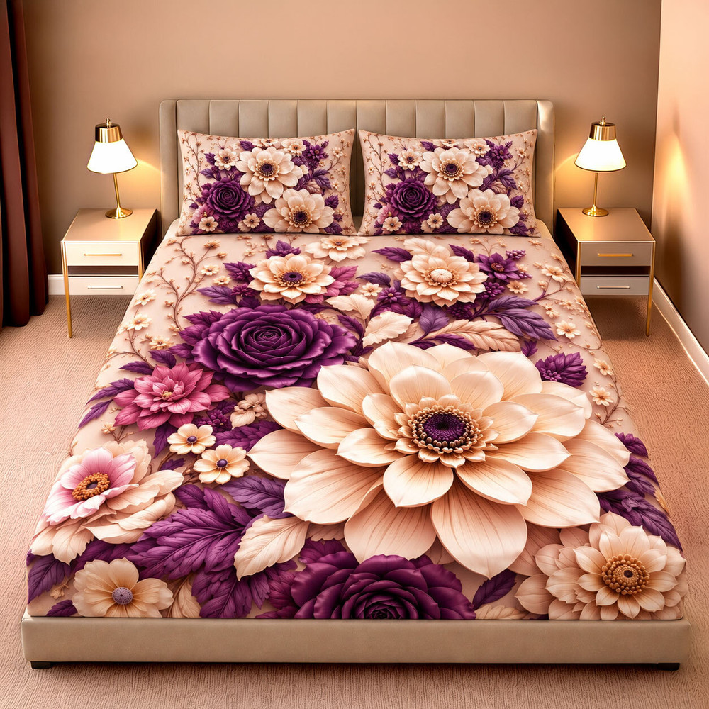 Purple Gold Floral King Bedsheet — image 1 of 4