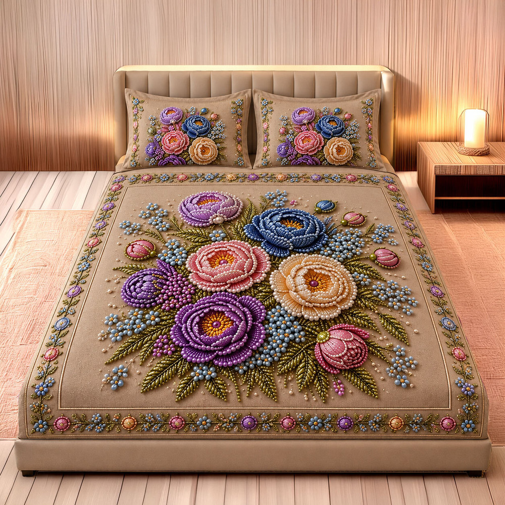 Neel Gulabi Floral Double Bedsheet — image 1 of 4