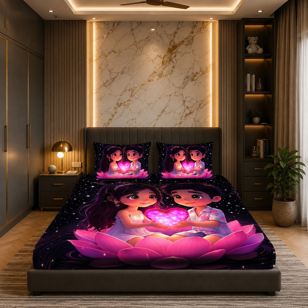 Pink Couple Heart King Bedsheet — image 1 of 4