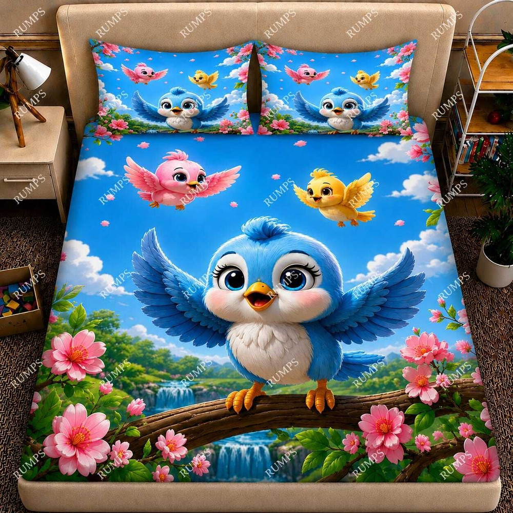 Blue Bird Garden Double Bedsheet — image 1 of 2