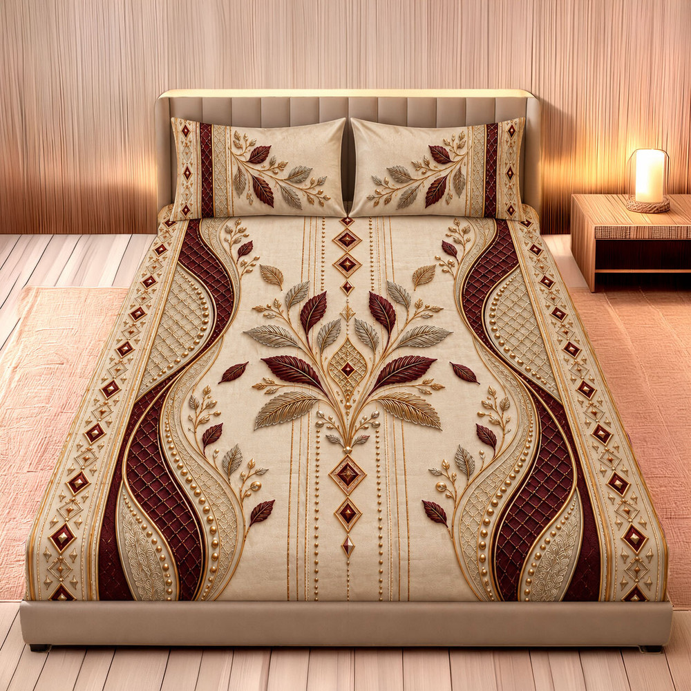 Zari Red Motif Double Bedsheet — image 1 of 3