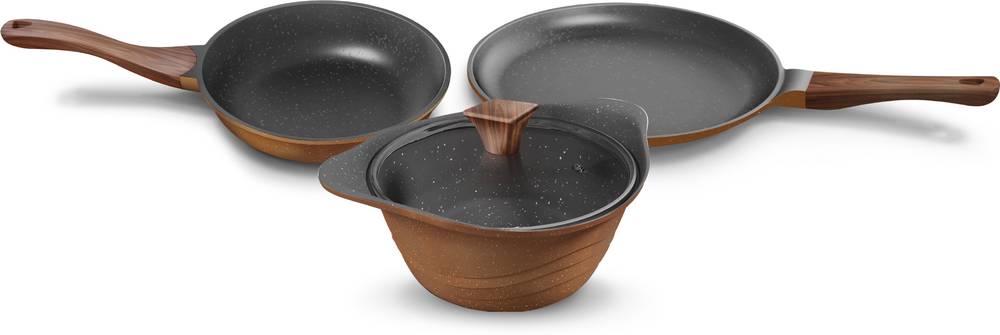 Preethi Artistic Die Cast Non Stick Set 27cm Tawa,24cm Fry Pan,Kadai 24cm With Glass Lid Non-Stick Coated Cookware Set  (Aluminium, 3 – Piece)