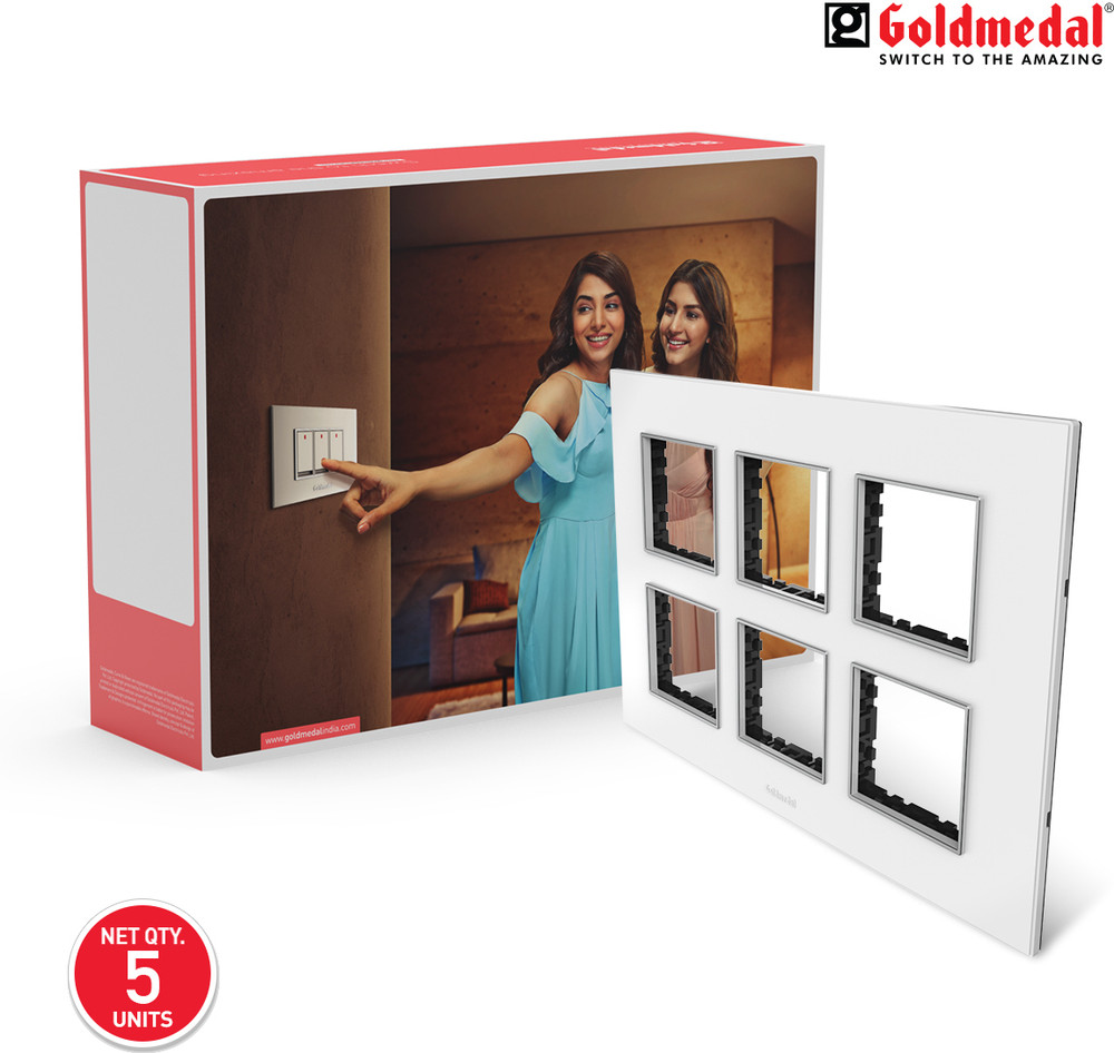 Goldmedal Air A3 12 Module Modular Switch Board Cover Plate with Frame (Absolute White)