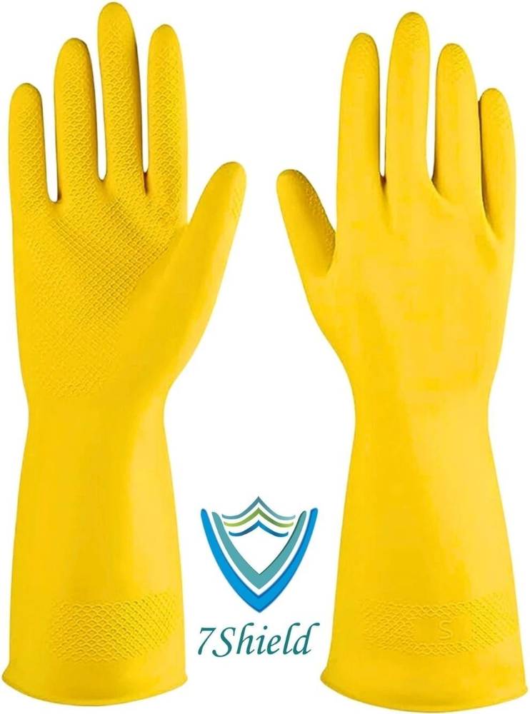 7SHIELD 1 Pair Yellow Rubber Safety Hand Gloves For Chemical,Electrical,Gardening Gloves Rubber Safety Gloves  (Pack of 2)