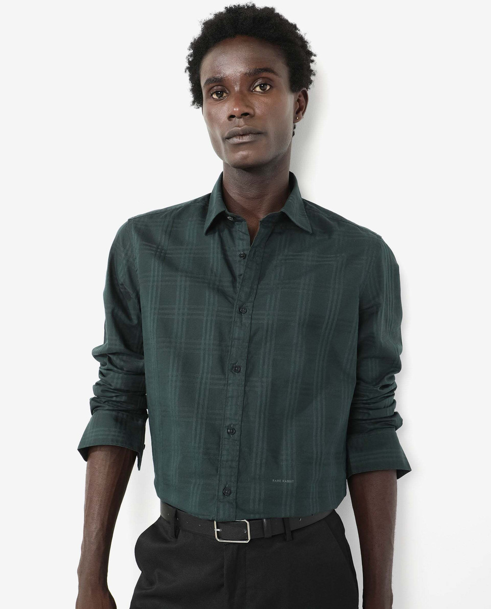 rare rabbit men checkered casual green shirt