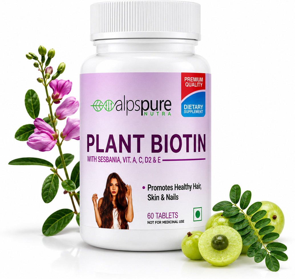 ALPSPURE Plant Biotin with Sesbania, Vitamin A, C, D2 & E 60 Tablets