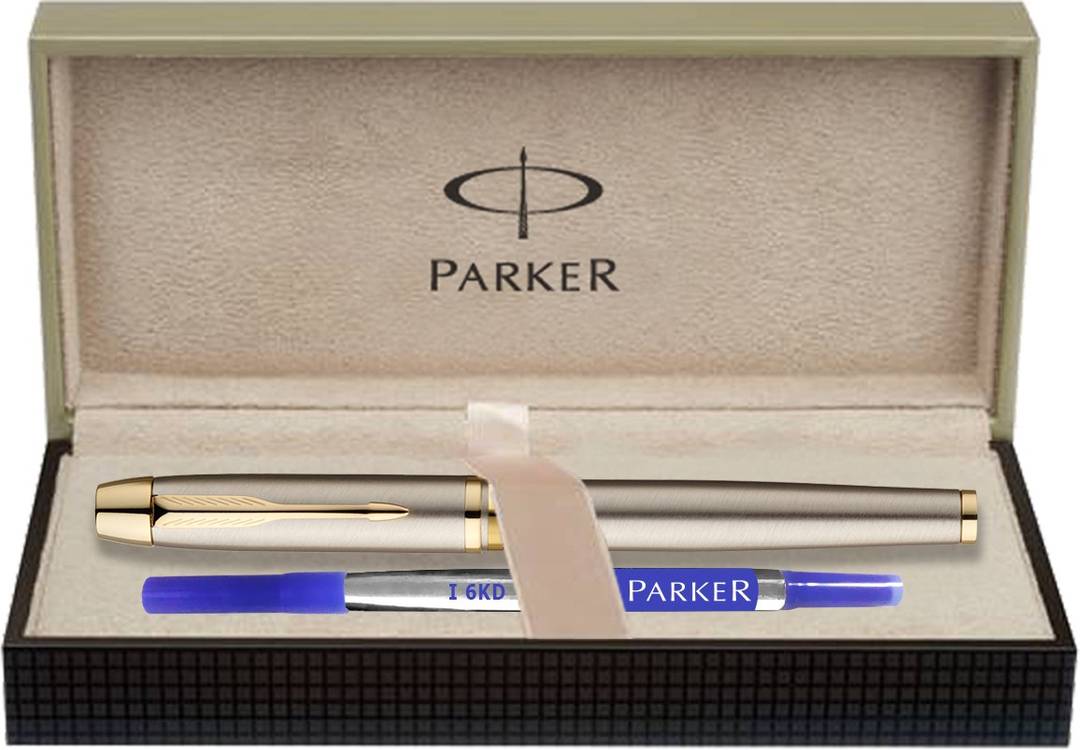 parker odyssey brushed metal gold trim roller ball pen