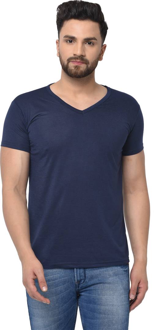 Moordale Solid Men V Neck Dark Blue T-Shirt