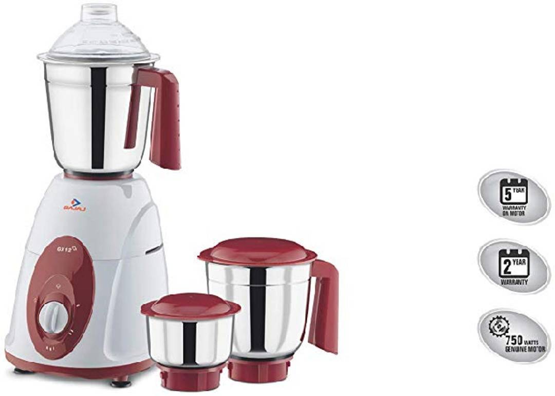 BAJAJ B010FVGG8I 750 W Mixer Grinder  (Classic 750-Watt Mixer Grinder with 3 Jars (White and Maroon) | 3 Jars | White & Maroon)