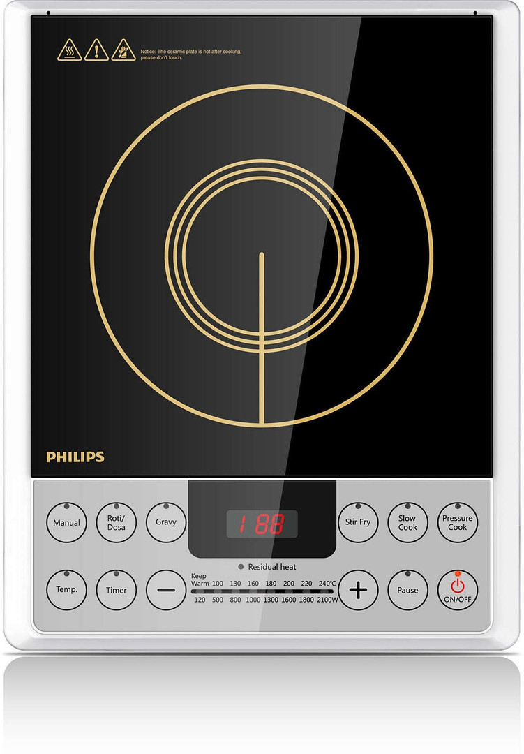 PHILIPS 2100 W Induction Cooktop Push Button Silver, Black, HD 4929/01